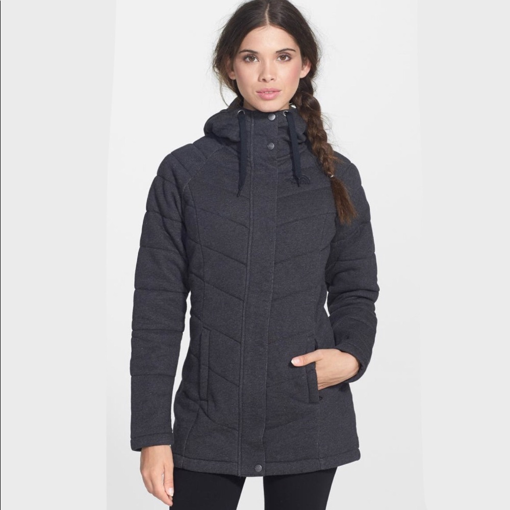 The North Face ‘Miss Kit’ hooded quilted long fleece jacket